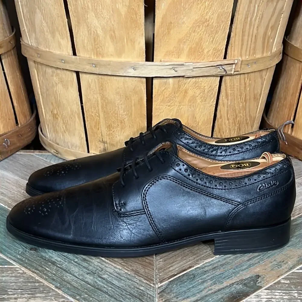 Clarks Kalden Edge Brogue Black Leather Derby Oxfords Shoes Mens Size 9